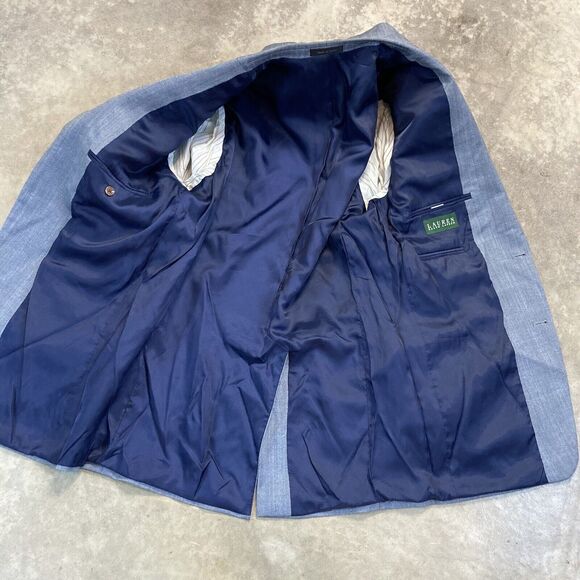 Ralph Lauren Blazer Mens 42L Silk Wool Blend Blue Single Breasted Single Vent - Picture 7 of 10